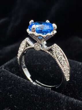 Givenchy 18K Gold Plated Blue Crystal Statement Ring (Adjustable Sz 7-9)